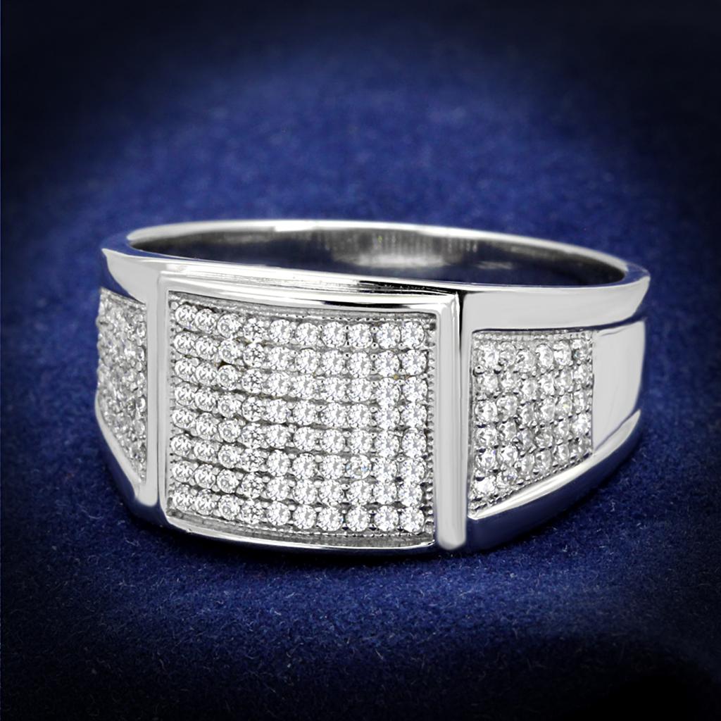 JCE241 Rhodium 925 Sterling Silver Ring with AAA Grade CZ  in Clear
