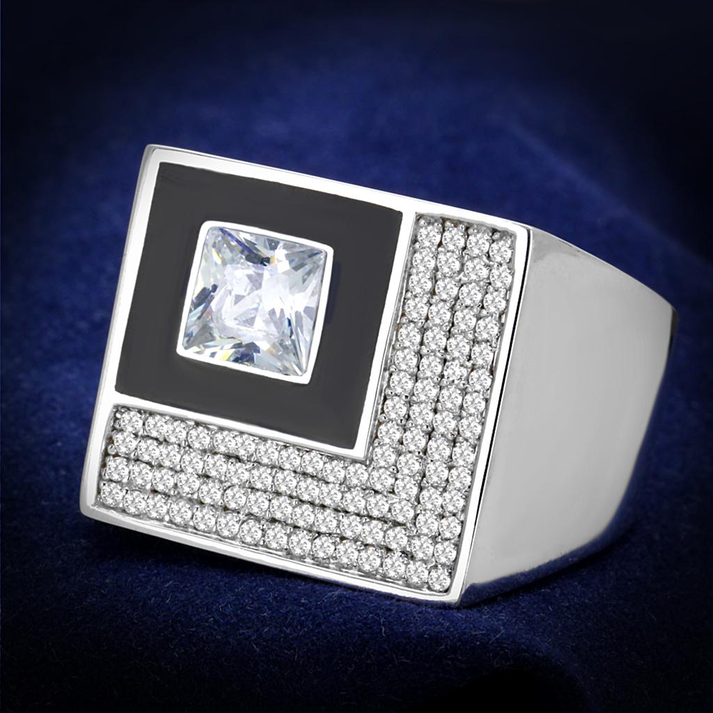 JCE242 Rhodium 925 Sterling Silver Ring with AAA Grade CZ  in Clear