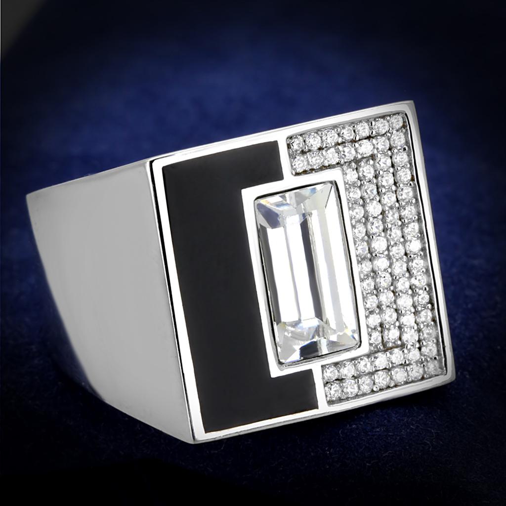 JCE388 Rhodium 925 Sterling Silver Ring with Top Grade Crystal  in Clear