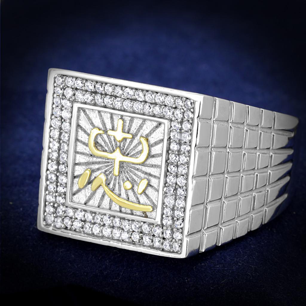 JCE389 Gold+Rhodium 925 Sterling Silver Ring with AAA Grade CZ  in Clear