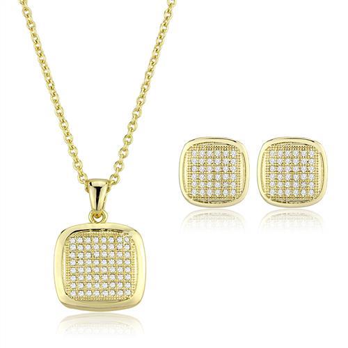 JCE1269 Gold Brass Jewelry Sets with AAA Grade CZ  in Clear