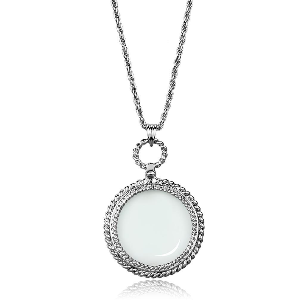 JCE909 Rhodium Brass Magnifier pendant with Synthetic Synthetic Glass in Clear