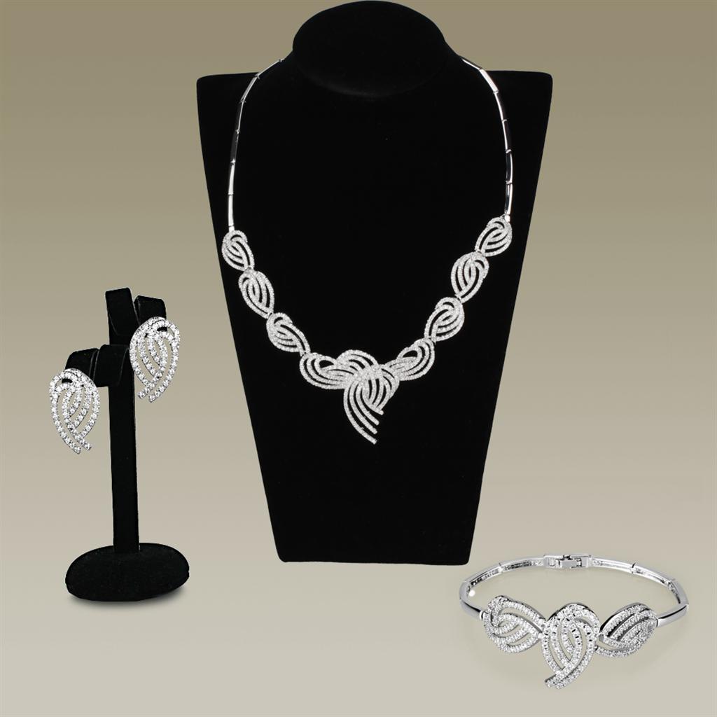 JCE923 Rhodium Brass Jewelry Sets with AAA Grade CZ  in Clear