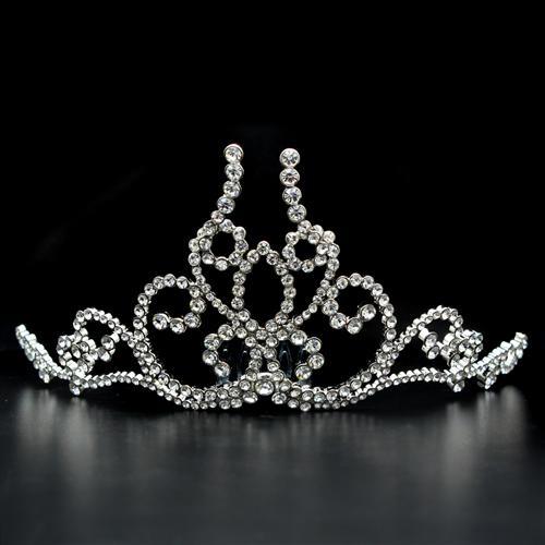 JCE2112 Imitation Rhodium Brass Tiaras & Hair Clip with Top Grade Crystal  in Clear