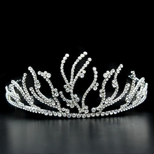 JCE2117 Imitation Rhodium Brass Tiaras & Hair Clip with Top Grade Crystal  in Clear-Default Title
