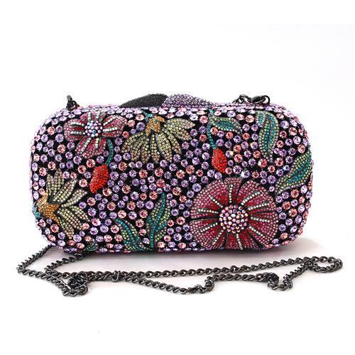 JCE2374 Ruthenium White Metal Clutch with Top Grade Crystal  in Multi Color