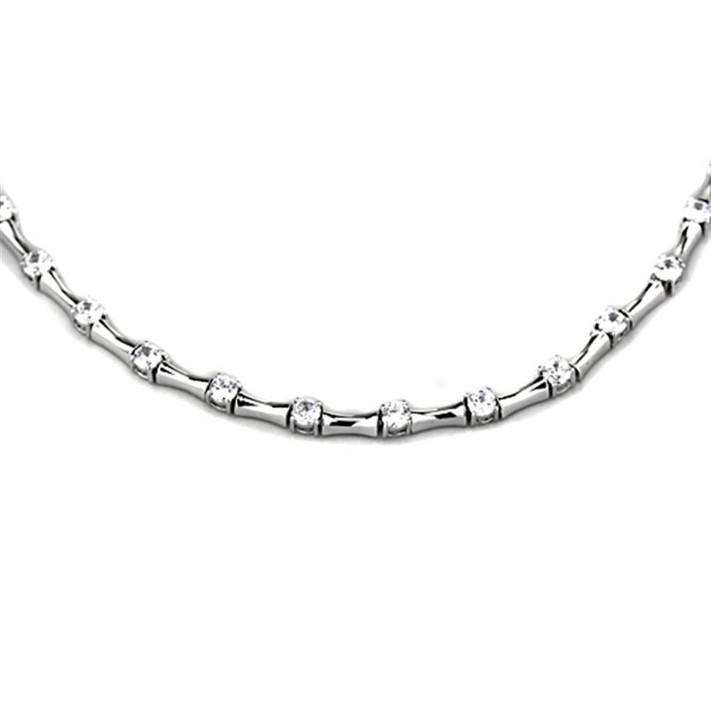 JCE2709 Rhodium Brass Necklace with AAA Grade CZ  in Clear