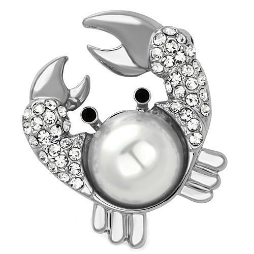 JCE2842 Imitation Rhodium White Metal Brooches with Synthetic Pearl in White