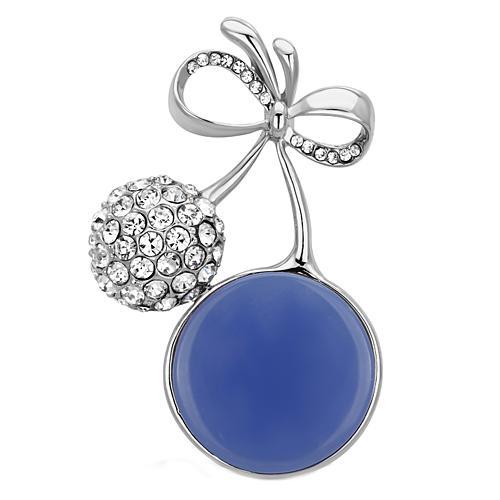 JCE2856 Imitation Rhodium White Metal Brooches with Synthetic Synthetic Stone in Capri Blue