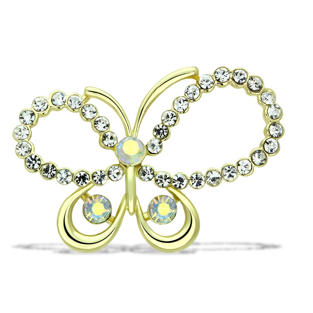 JCE2865 Flash Gold White Metal Brooches with Top Grade Crystal  in Aurora Borealis (Rainbow Effect)