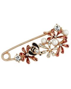 JCE2879 Flash Rose Gold White Metal Brooches with Synthetic Pearl in White