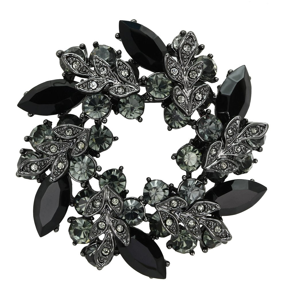 JCE2917 Ruthenium White Metal Brooches with Top Grade Crystal  in Jet