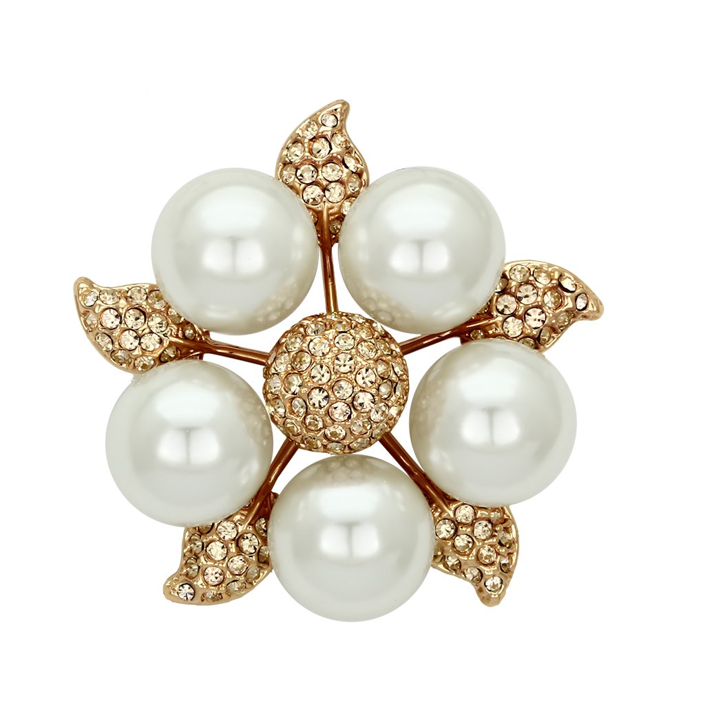 JCE2928 Flash Rose Gold White Metal Brooches with Synthetic Pearl in White