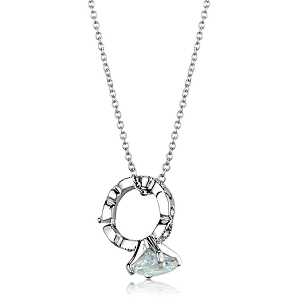 JCE3494 Rhodium Brass Pendant with AAA Grade CZ  in Clear