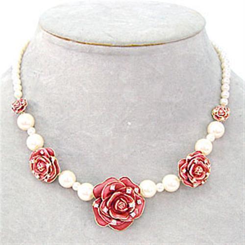JCE361 Gold Brass Necklace with Synthetic Pearl in Citrine Yellow