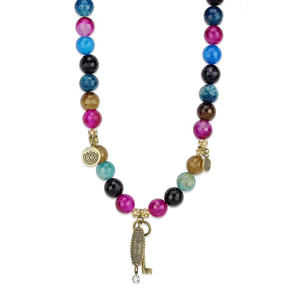 JCE3816 Antique Copper White Metal Necklace with Synthetic Onyx in Multi Color