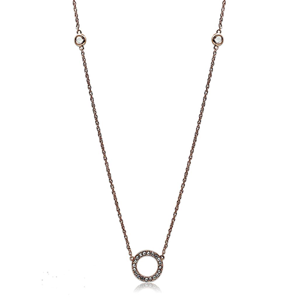 JCE3846 Rose Gold Brass Necklace with AAA Grade CZ  in Clear