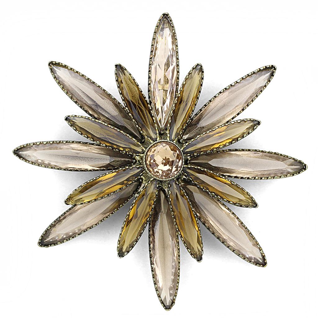 JCE4176 Antique Copper Brass Brooches with Synthetic Synthetic Glass in Champagne