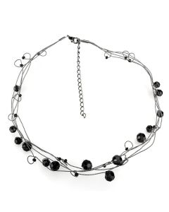 JCE4714 Ruthenium White Metal Necklace with Synthetic Synthetic Glass in Jet