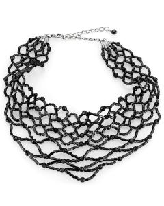 JCE4716 Rhodium Brass Necklace with Synthetic Synthetic Glass in Jet