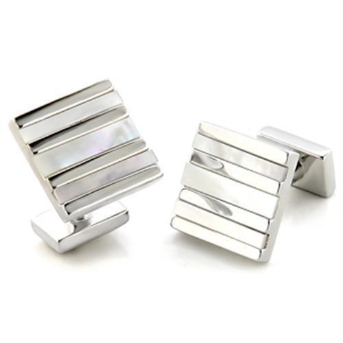 JCE687 Rhodium Brass Cufflink with Precious Stone Conch in White-Default Title