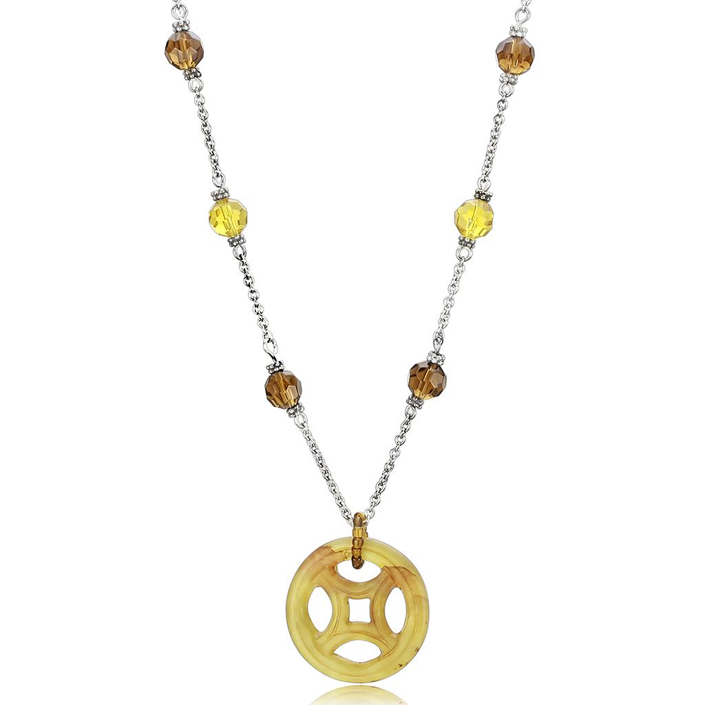JCES027 Silver 925 Sterling Silver Necklace with Synthetic Jade in Multi Color