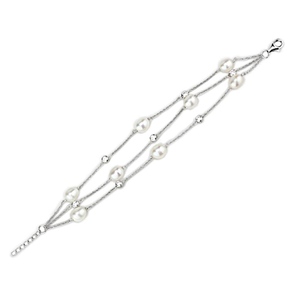 JCES781 Rhodium 925 Sterling Silver Bracelet with Synthetic Pearl in White