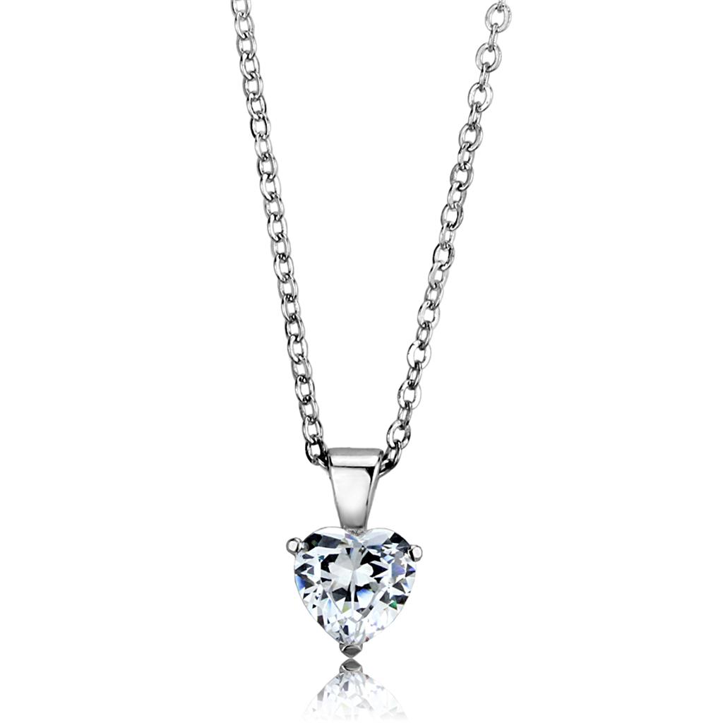 JCES888 Rhodium 925 Sterling Silver Chain Pendant with AAA Grade CZ  in Clear