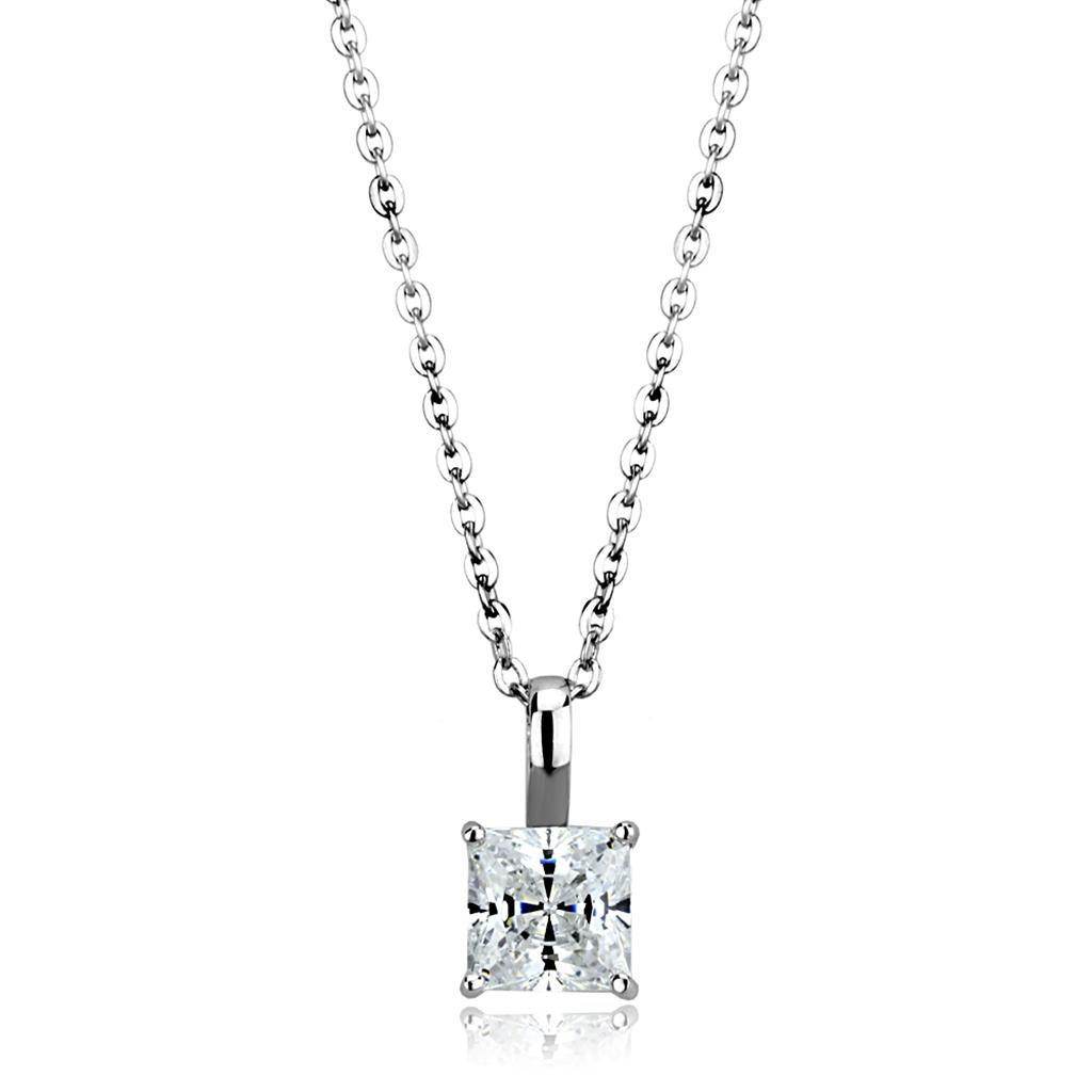 JCES894 Rhodium 925 Sterling Silver Chain Pendant with AAA Grade CZ  in Clear