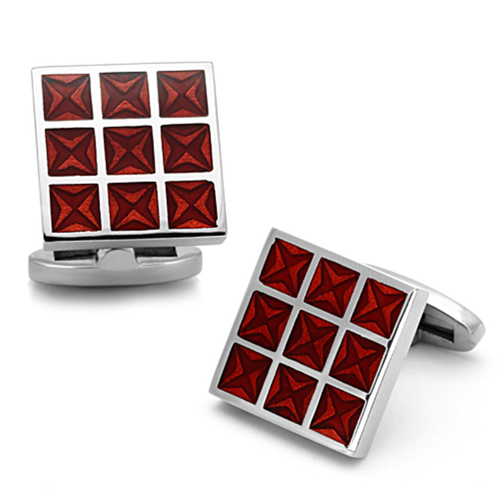 JCE1272 High polished (no plating) Stainless Steel Cufflink with Epoxy  in Garnet