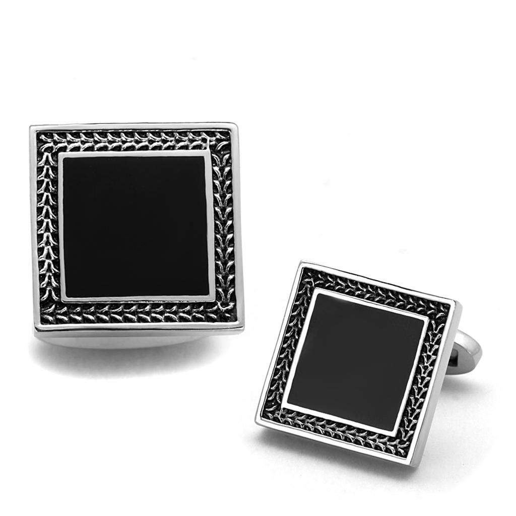 JCE1651 High polished (no plating) Stainless Steel Cufflink with Epoxy  in Jet