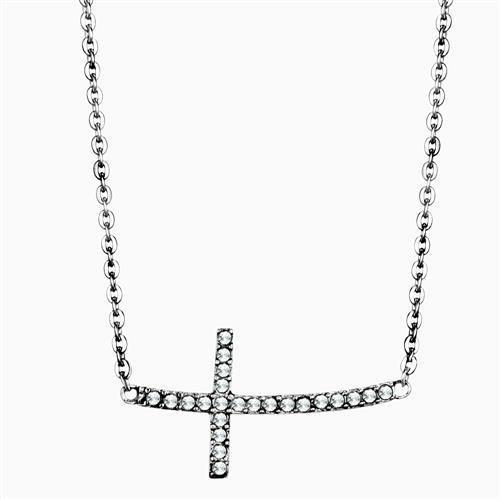 JCE1931 High polished (no plating) Stainless Steel Necklace with Top Grade Crystal  in Clear