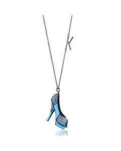 JCE2704 IP Light Black  (IP Gun) Stainless Steel Chain Pendant with Top Grade Crystal  in Aquamarine