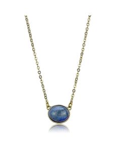 JCE3287 IP Gold(Ion Plating) Stainless Steel Necklace with Precious Stone Lapis in Montana