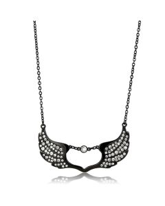 JCE3496 IP Black(Ion Plating) Stainless Steel Necklace with Top Grade Crystal  in Clear