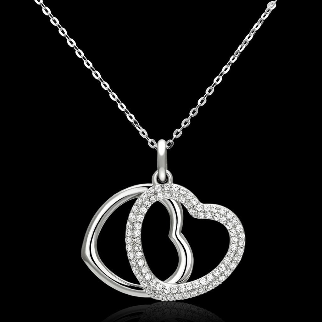 JCE128 Rhodium 925 Sterling Silver Necklace with AAA Grade CZ  in Clear