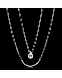 JCE514 Rhodium 925 Sterling Silver Necklace with AAA Grade CZ  in Clear