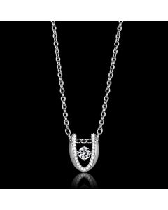 JCE572 Rhodium 925 Sterling Silver Necklace with AAA Grade CZ  in Clear