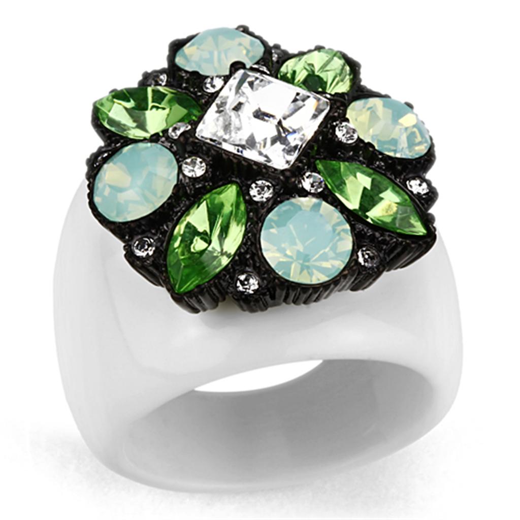 JCE105 IP Black(Ion Plating) Brass Ring with Top Grade Crystal  in Clear